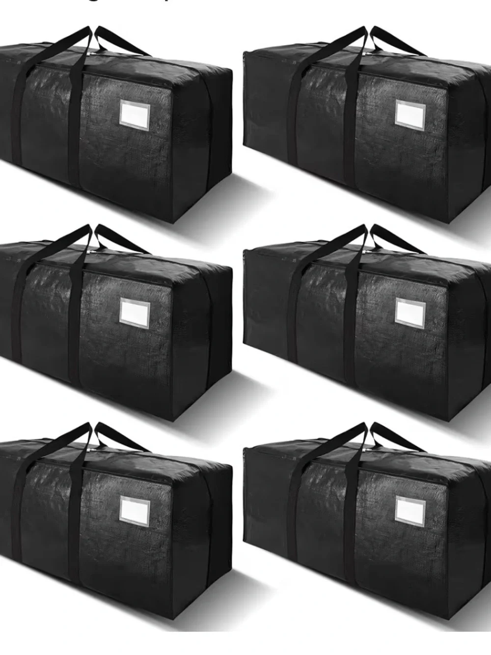 Heavy-Duty Black Storage Totes with Reinforced Carry Straps (Set of 6)